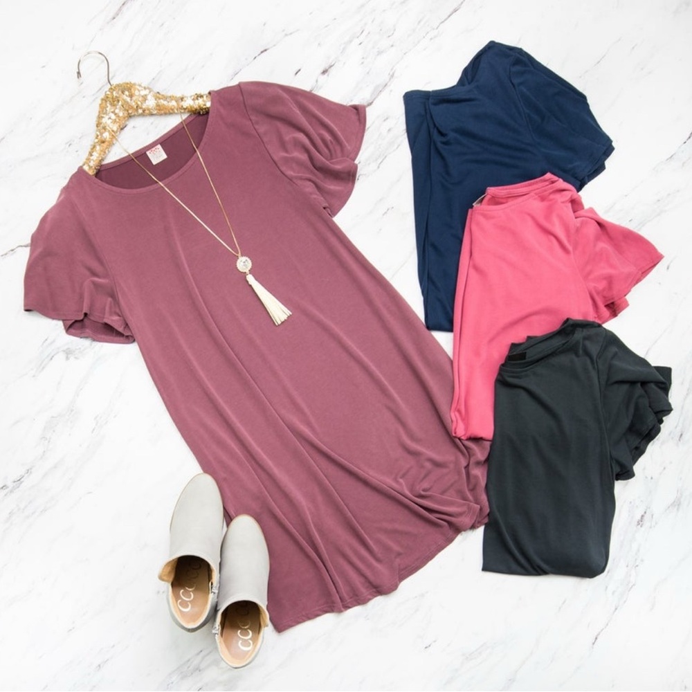 J.O.A. Modal T Shirt Dress in Rose With Pockets